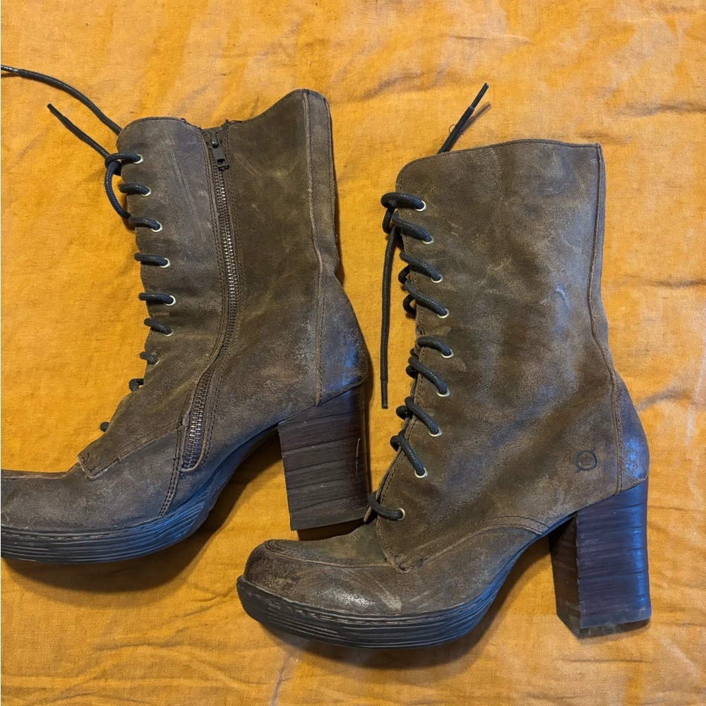 Born  Leather Lace-Up distressed Boots